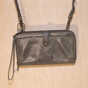 The Sak Olive Leather Convertible Wristlet Purse with Peace Sign Keychain, Fair